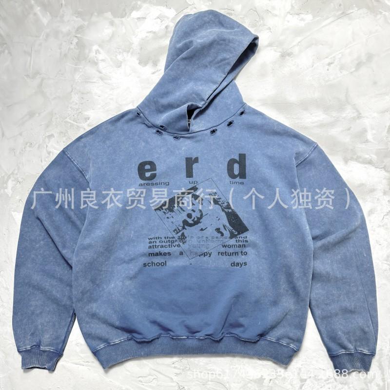 Mens Oversized Hooded Sweatshirt With Vintage Washed Print - Cotton Blend Loose Fit Streetwear