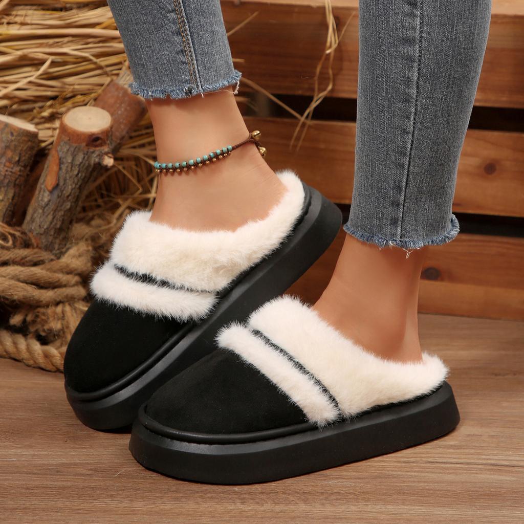 Fashion 2025 New Fur Slippers For Women Winter Fluffy Fashion Warm Thick Sole Plush Cozy Slides Winter Indoor Cotton Platform Shoes