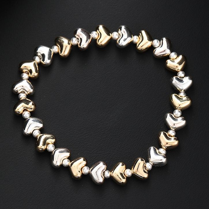 

Новый двухцветный эластичный браслет из сплава с сердечками, модное маленькое прозрачное гладкое универсальное женское украшение