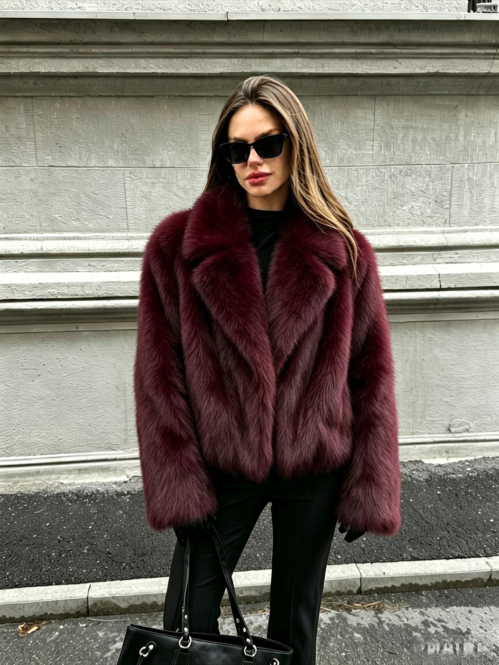 Women`s Warm Faux Fur Outwear Black