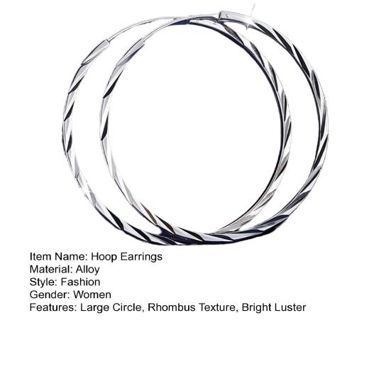 Yousheng 1 Pair Hoop Earrings Exaggerated Rhombus Texture Large Circle Geometric Bright Luster Women Girl Round Earrings Charm Jewelry Decoration Gift