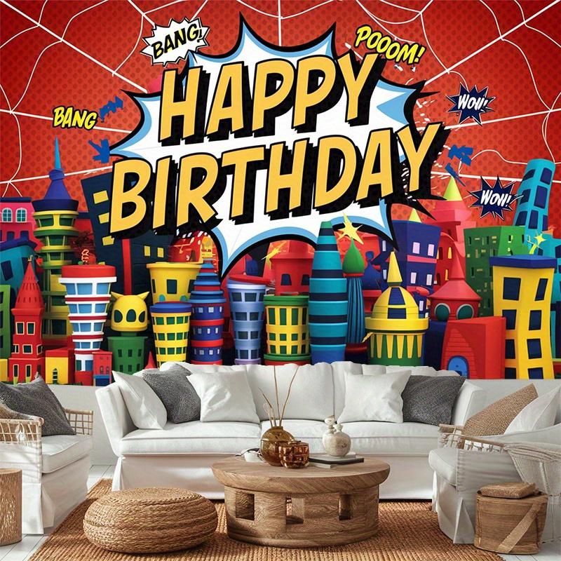 Comic Book Style Happy Birthday Party Banner, Polyester Backdrop for Home Room Wall