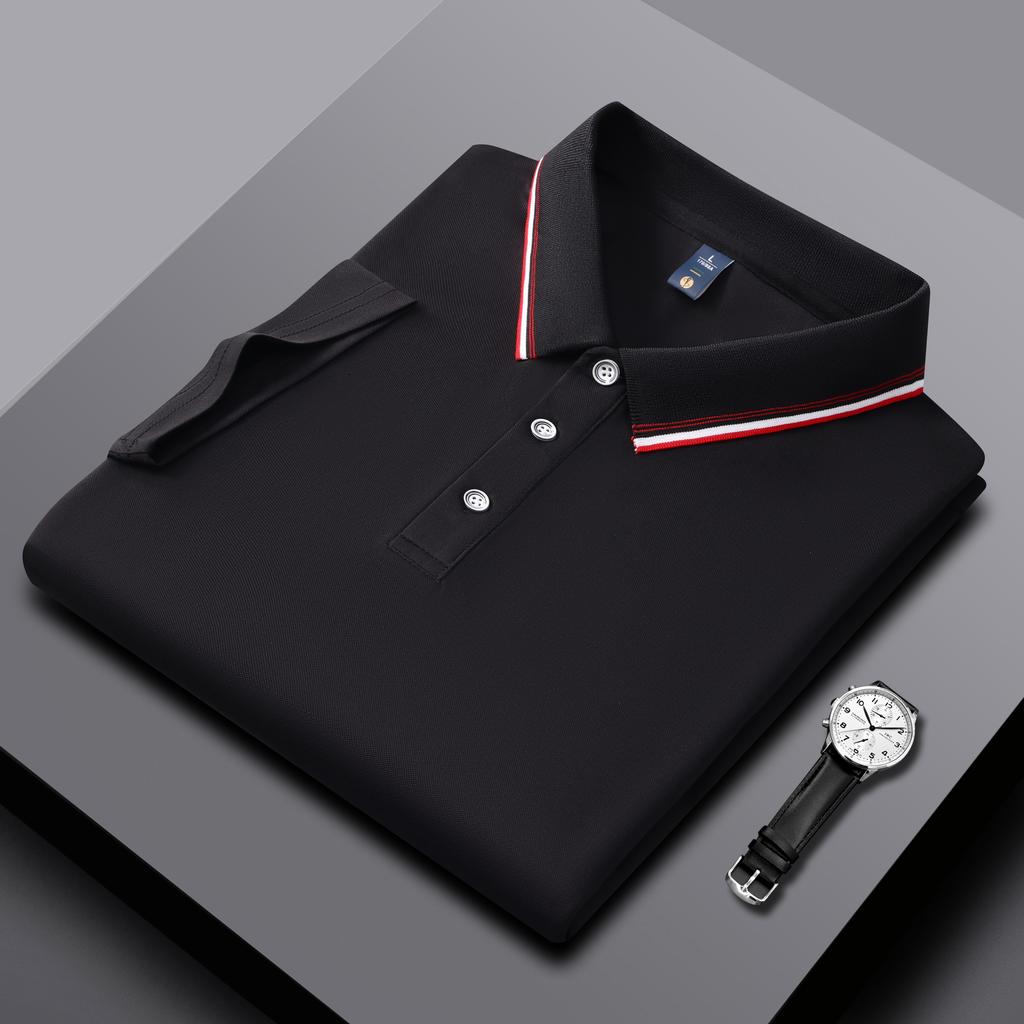 Polos pour Hommes et Femmes Été Nouveau T-shirts à Col Rayé Haute Qualité Couleur d'Assemblage Affaires Couleur Unie Manches Courtes