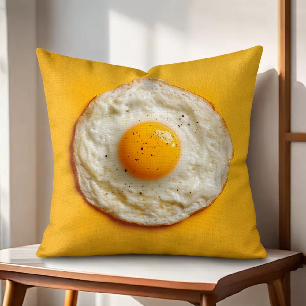 Food Fried Egg Pizza Cushion Cover Natural Linen Organic Fabric DoubleSided Printing Couch Pillow Covers Home Decor Gift