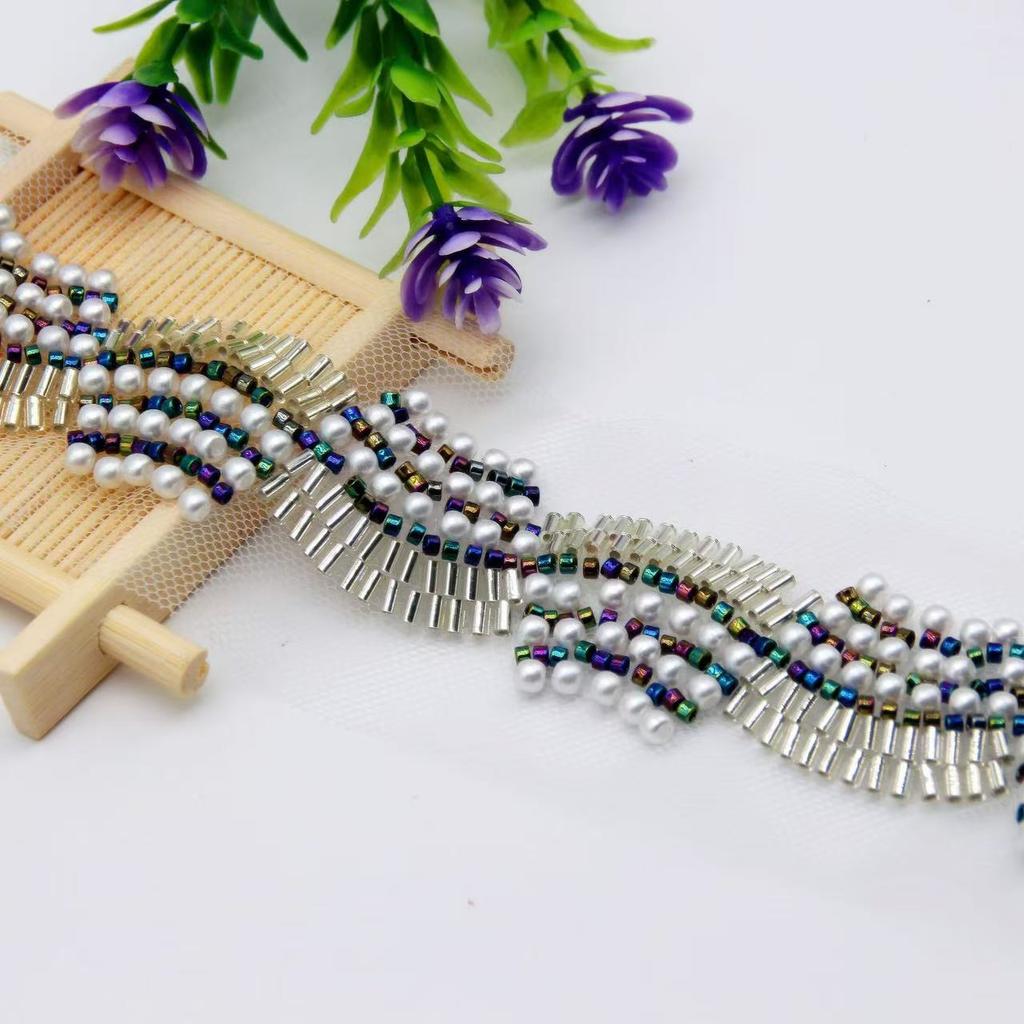 RYL Gold Korean-style Handmade Nail Bead Lace Various DIY Collar Waist Belt Hair Accessory Glass Bead Imitation Pearl Lace Trim