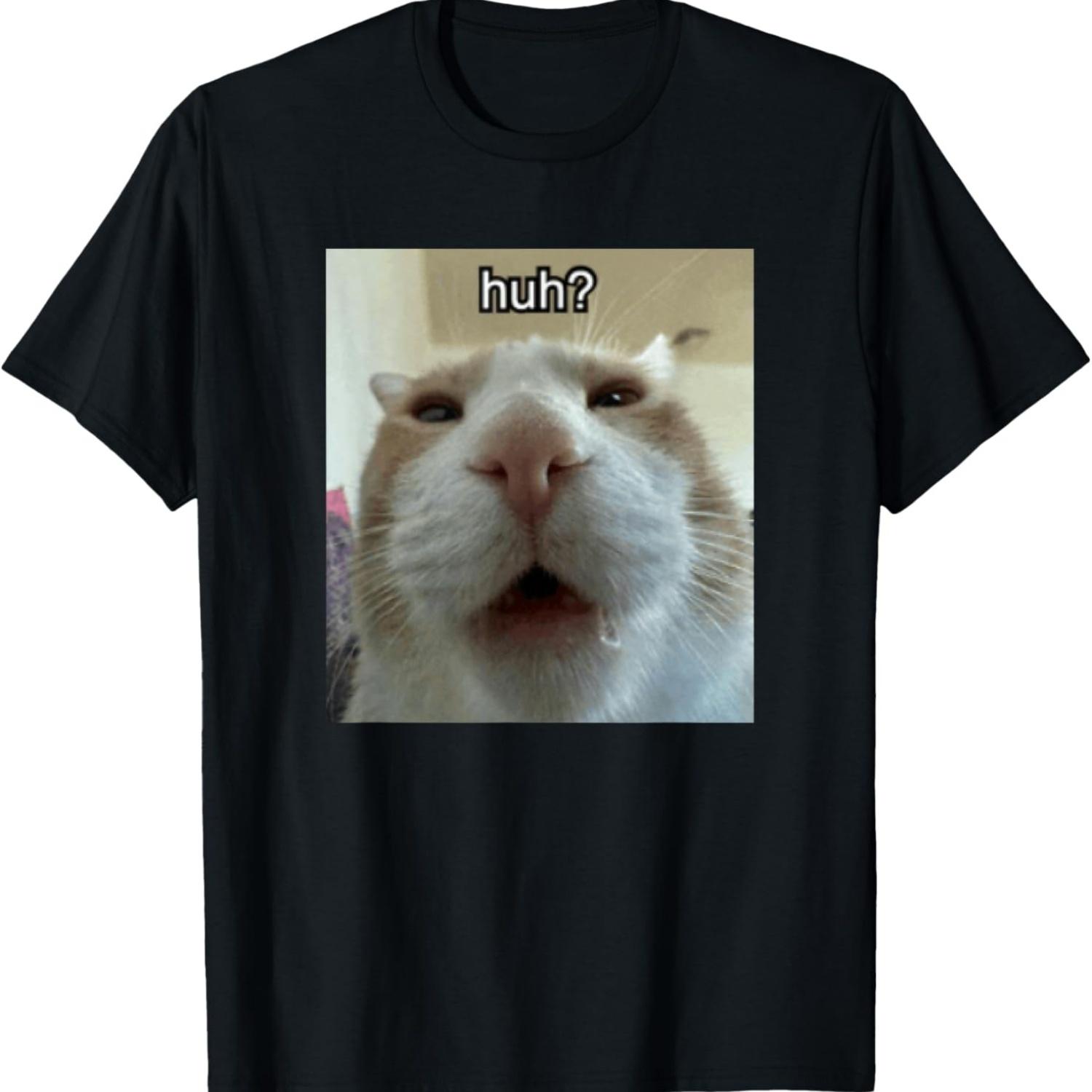 

Huh_ Cat Meme T-Shirt for Men Women Kids S чёрный