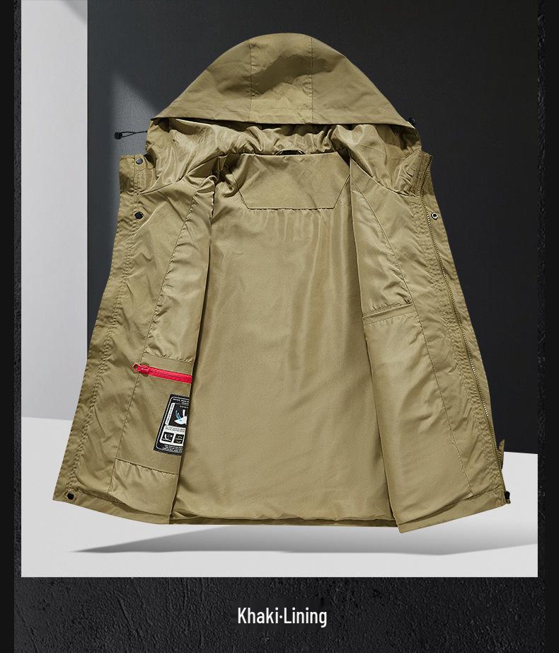 Winddichte Kapuzenjacke mit Fleecefutter, Arbeitsmantel mit mehreren Taschen, Lässiger lockerer Schnitt für Frühling und Herbst, Ideal zum Angeln und Fotografieren.