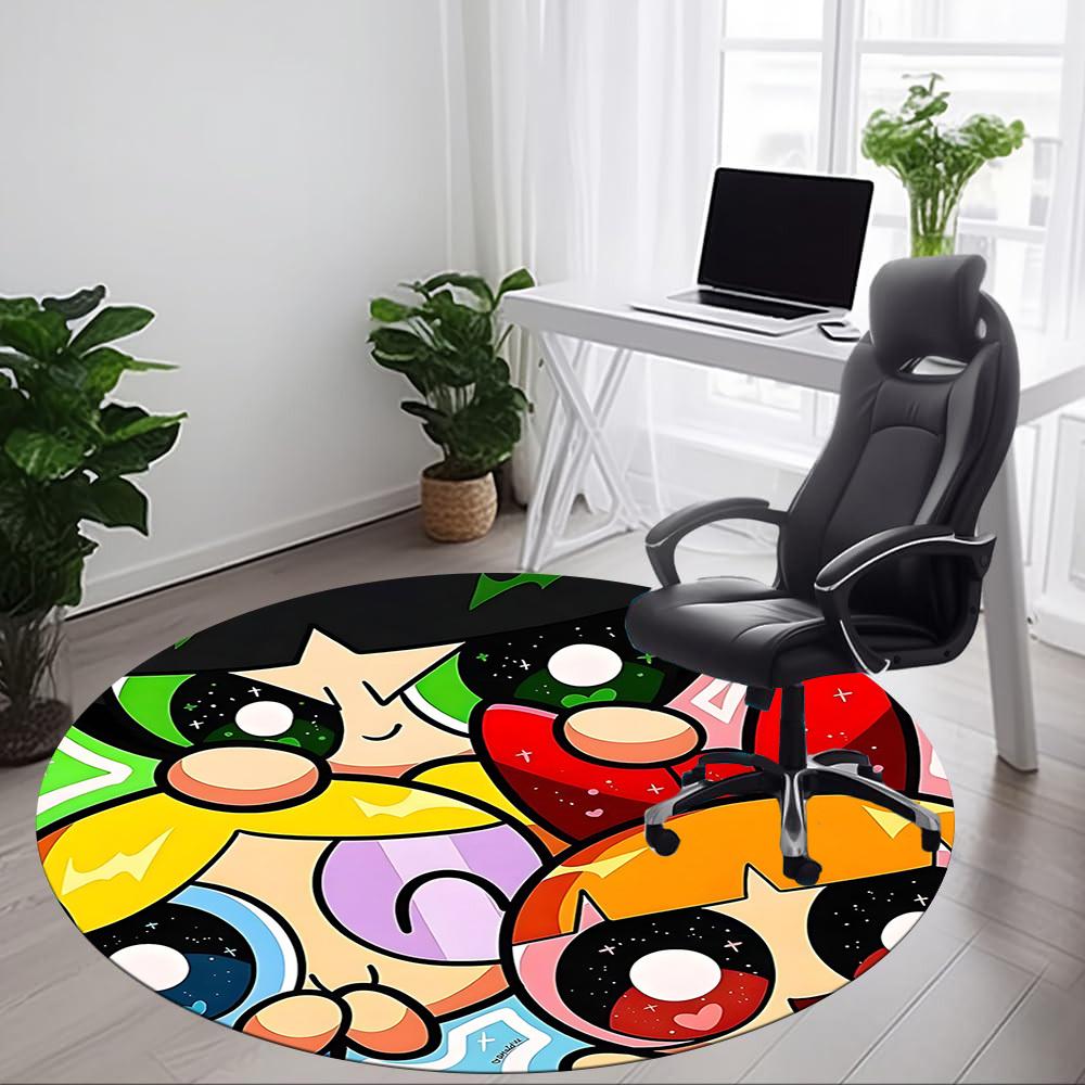 1 szt. Dywan Okrągły z Motywem Dziewczyn z Powerpuff Girls, do Biura, pod Krzesła Biurowe, do Sypialni, Salonu, Wystrój Domu, Dekoracja Pokoju, Dostępny w Różnych Rozmiarach