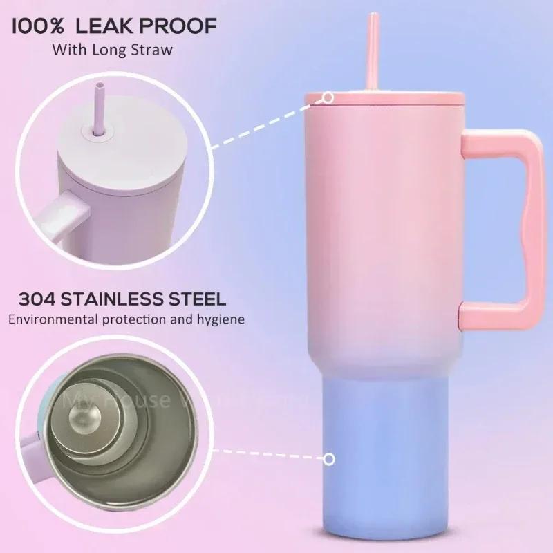 40oz Stainless Steel Vacuum Thermos Tumbler - Leak-Proof Mug with Handle Lid & Straw Keep Cold/Hot for Travel Car Coffee Drinks