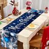 Christmas Eve Table Runner, Silvery Snowflakes and Pine Branches "Merry Christmas" Design On Blue Background for Decorations