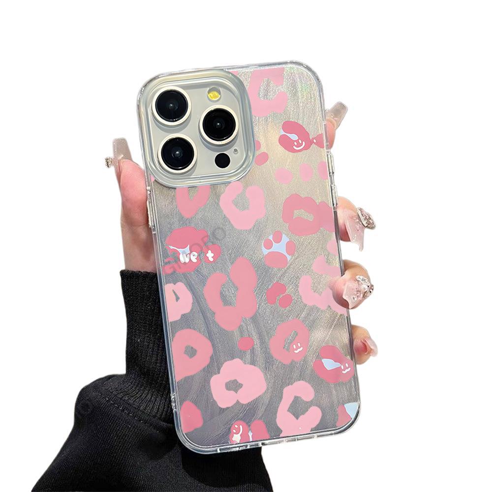 Pink leopard print is suitable for Apple 16/14 mobile phone case iphone17 feather yarn case 15promax protective case.