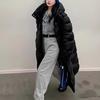 Schwarz-goldene Daunenjacke Damen Winter Neu Koreanische Version Über das Knie Verdickt Lang Warm Jacke