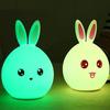 Silicone LED Night Light, Cute Rabbit Nursery Lamp, Tap Control 7-Color Breathing Light for Children, USB Rechargeable