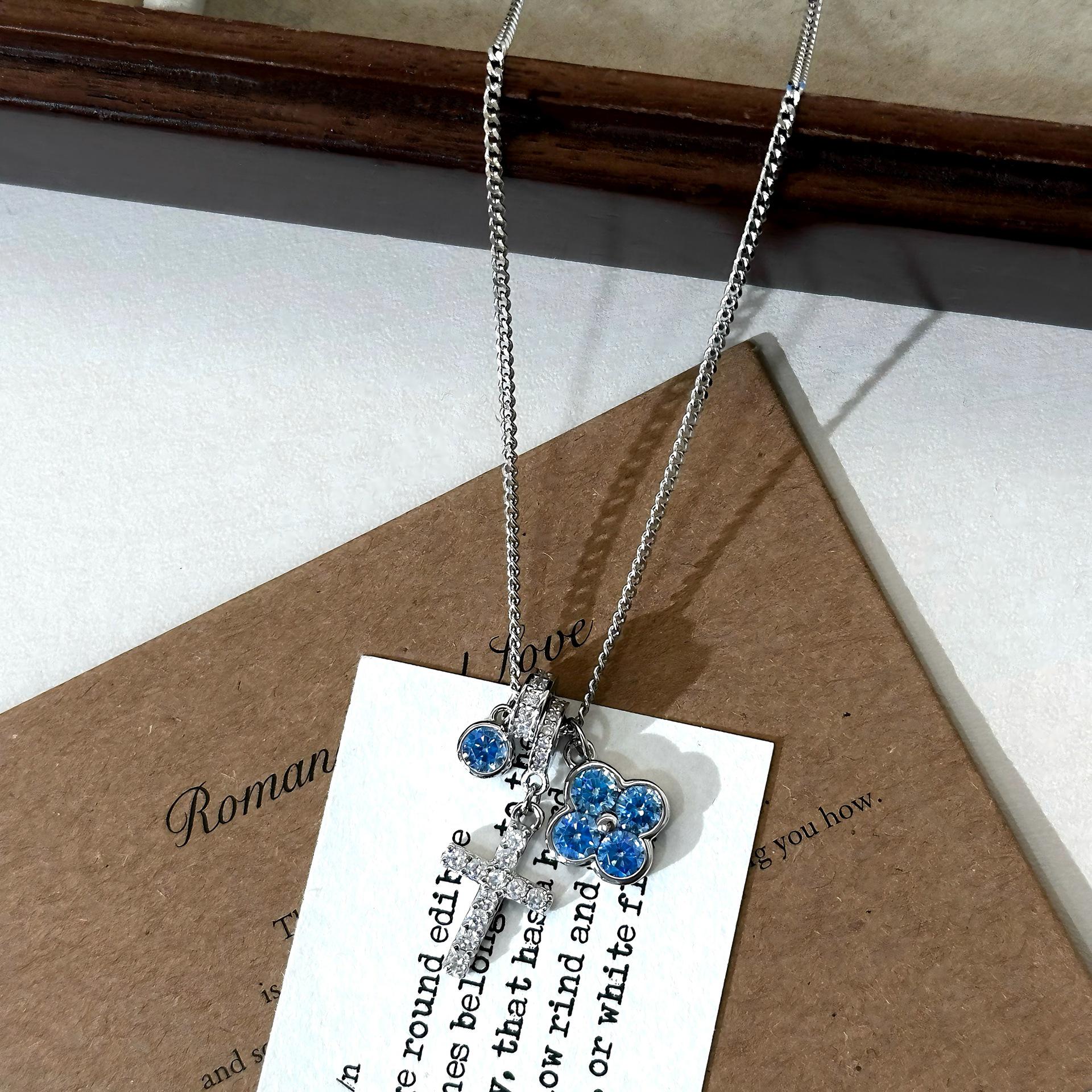 S925 Sterling Silver Multi-Pendant Layered Necklace with Cross and Versatile Inlay for Women