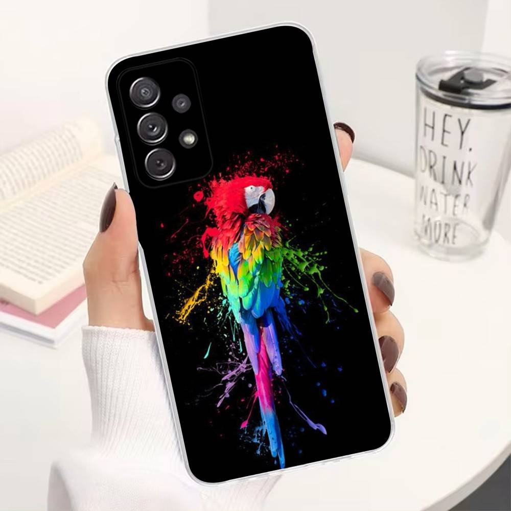 A-Animal Parrot Bird Phone Case For Samsung A51,71,30,S21,10,20,Ultra,FE,Lite, S22,23,9,PIus,Transparent, Silicone