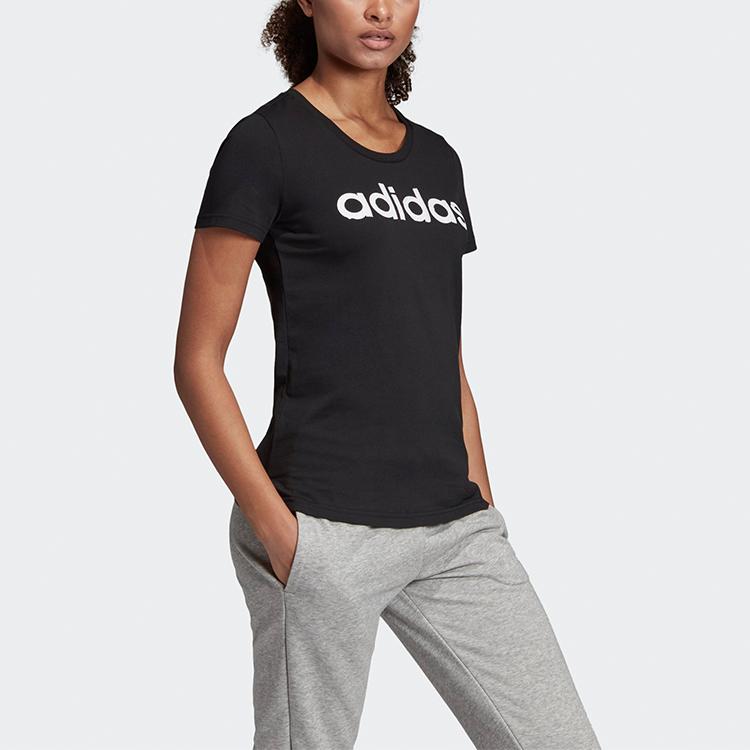 Adidas Logo Print Casual Round Neck Short Sleeve T-Shirt Women T-Shirts Black EI4569