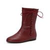Vintage British Women's Short Boots Flat-bottomed Lace-up Women's Medium Boots Autumn and Winter Chelsea Short Boots Fashion Martin Boots
