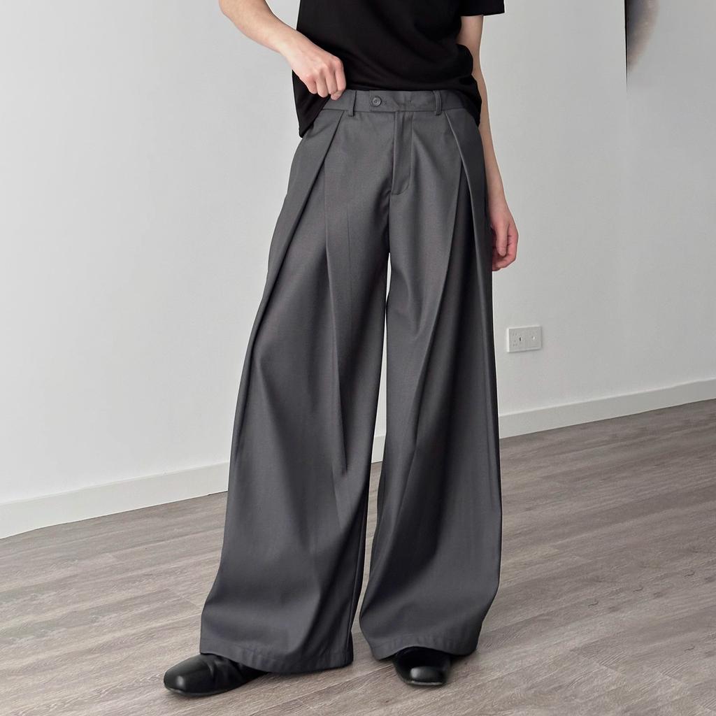 Men's Wide Leg A-line Casual Trousers Floor Length Dress Pants