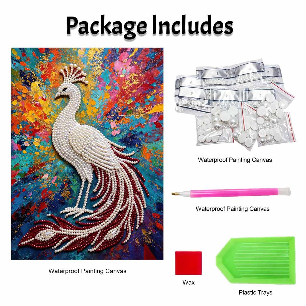DIY Pearl Gem Colorful Peacock Shining Bead Craft Art Home Wall Ornament Simple Unframed Room Decoration Art Modern Elegant Bird Painting