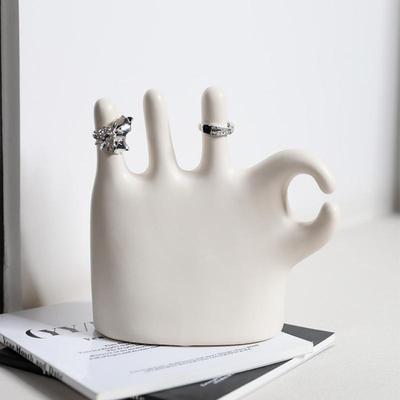 Ok Finger Statue Cute Cartoon Hand Gesture Statue Ring Stand 15cm/5.8inch Hand Gesture Sculpture Ring Holder Cartoon Cute