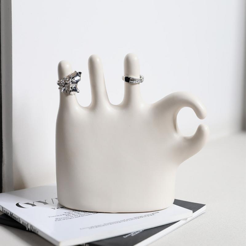 Ok Finger Statue Cute Cartoon Hand Gesture Statue Ring Stand 15cm/5.8inch Hand Gesture Sculpture Ring Holder Cartoon Cute
