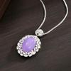 Exquisite Purple Jade Oval Pendant Necklace with Diamond Inlay and Charm, High-End Clavicle Chain