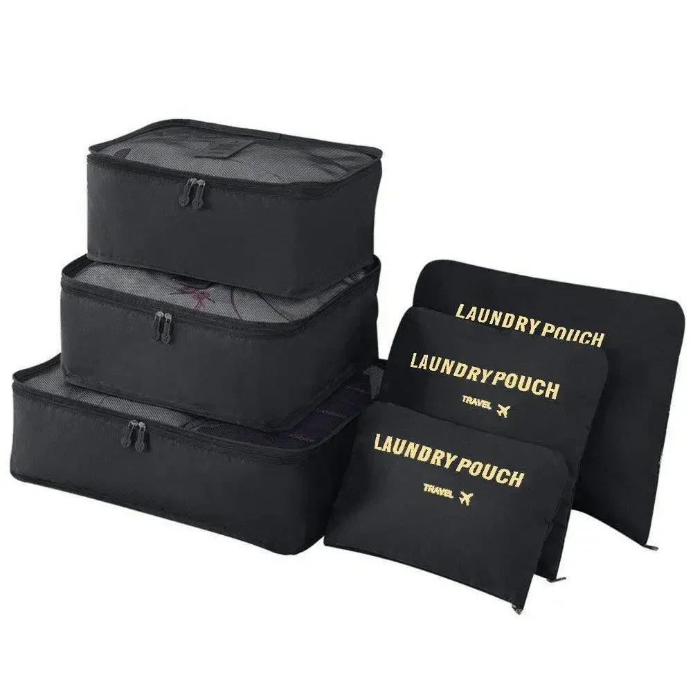 6 Pcs/Set Travel Organizer Storage Bag Set Bedroom Living Room Home Closet Bags Clothes Organization Pouch Suitcase Solid Color