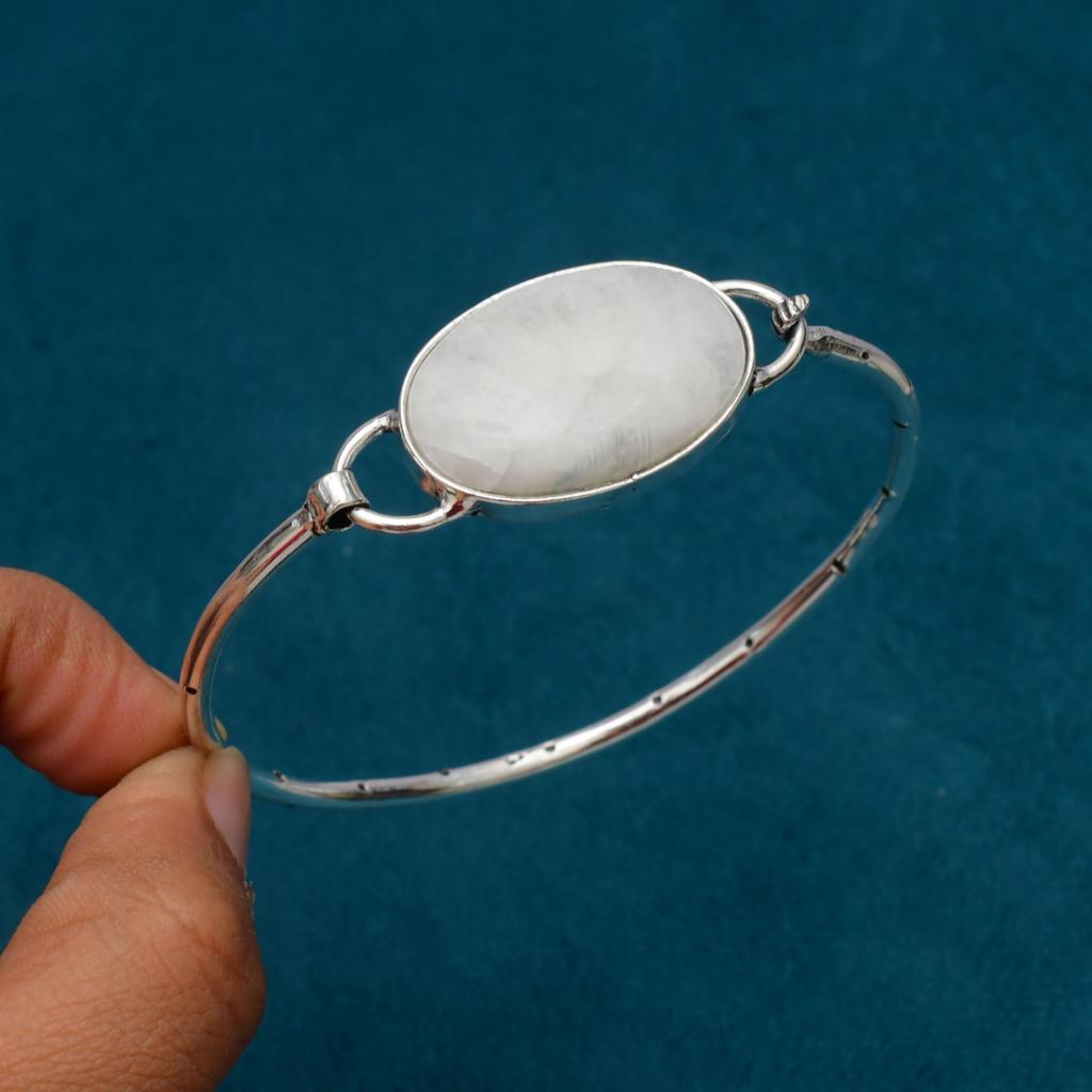 Moonstone Gemstone : 925 Sterling Silver Handmade Gemstone Bracelet Jewelry