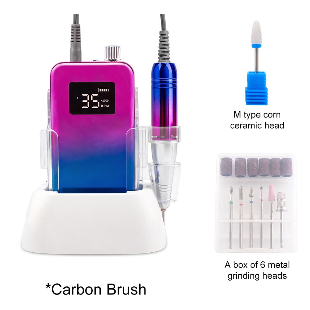 

BEPAN Display Screen 35000RPM Portable Nail Drill with Desktop Base Cordless Battery Drilling Machine Pink Handle Wireless 35000 US синій