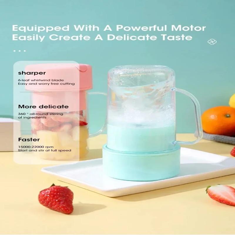 Portable USB Rechargeable Electric Juicer 420ml Ideal for Travel Smoothie Cups with Straw Feature