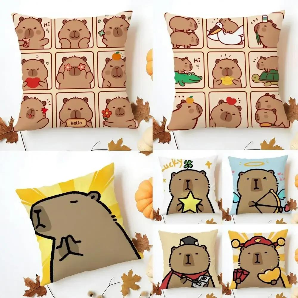 Capybara Cartoon Cute Cushion Cover Washable Linen comfort Soft for Sofa Bed Cozy Home Room Decor
