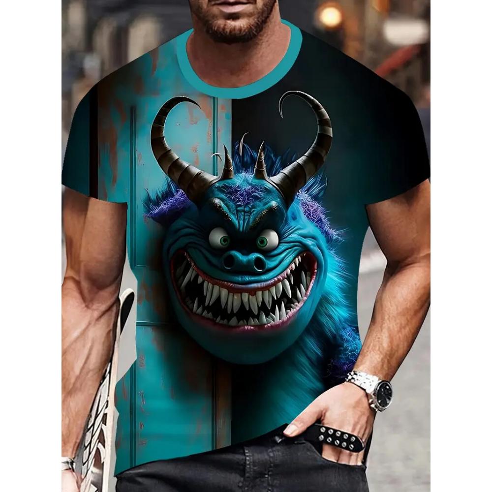 Men's T-shirt Funny Animal Graphic Print Casual Round Neck Short Sleeve Tops Street Fashion T Shirts Male Oversized Clothing