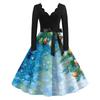 Women's Casual Fashion Long Sleeve Christmas Graphic Printed Vintage Long Dresses