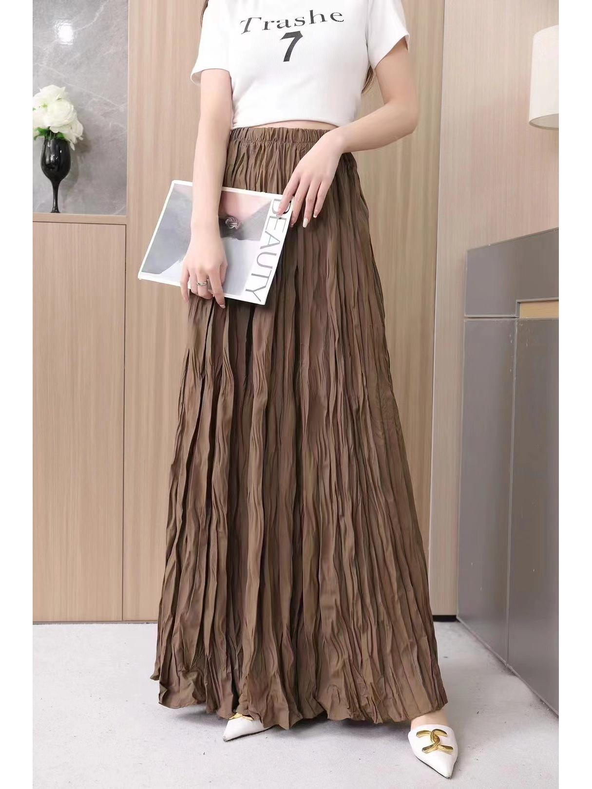 

Красочная юбка миди длиной до середины икры на 2024 год с большим плиссированным подолом, эластичной талией и дизайном, закрывающим бедра. One Size кофейный