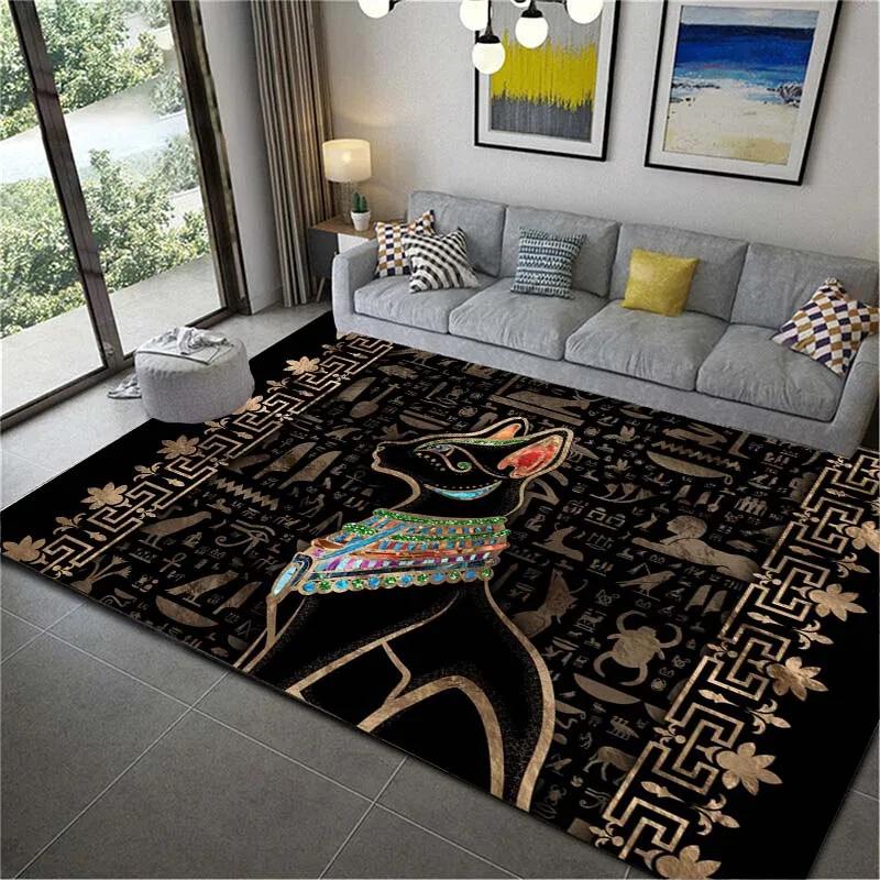 Altes Ägypten Teppich Gott Ägyptische Katze Anubis Teppiche für Wohnzimmer Schlafzimmer Teppich Rutschfeste Fußmatten Haushaltsbereich Matte Dekor