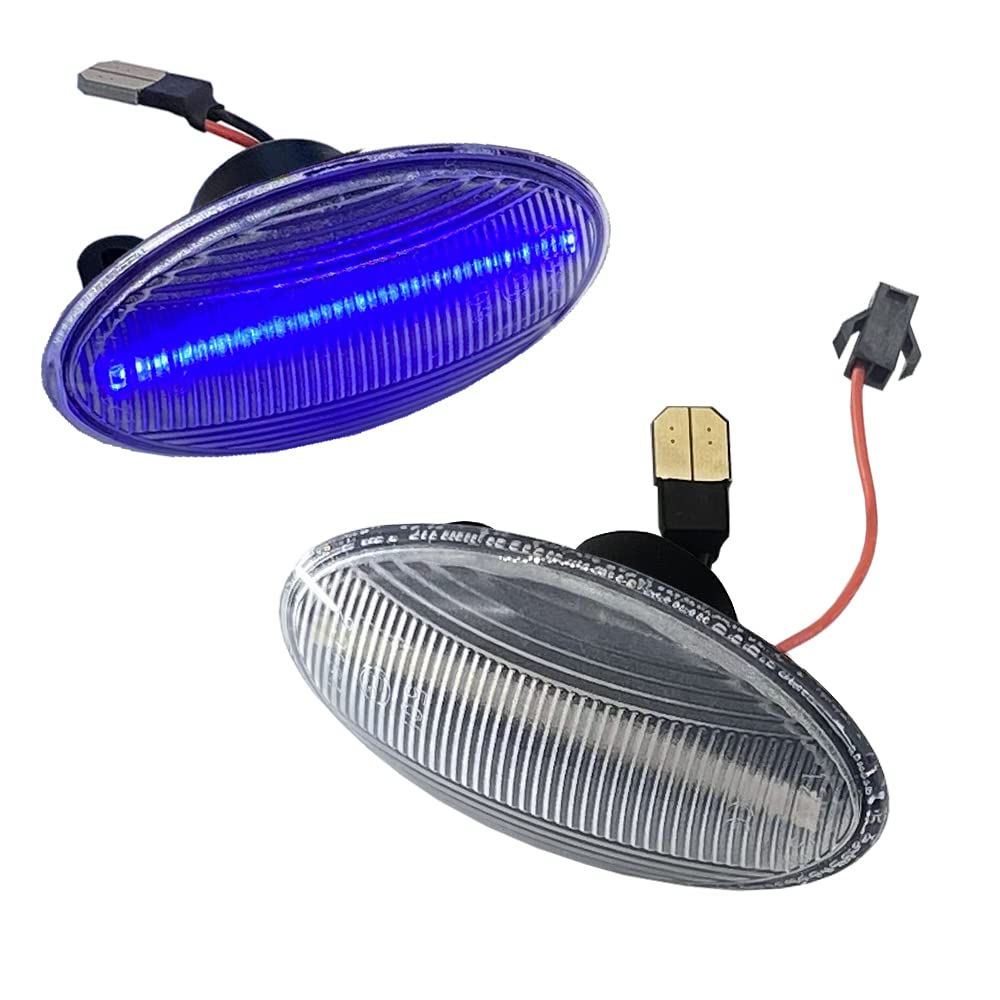 R-Field Blue LED Sequential Side Marker with Positioning Function, Clear Lens, Flowing Turn Signal,