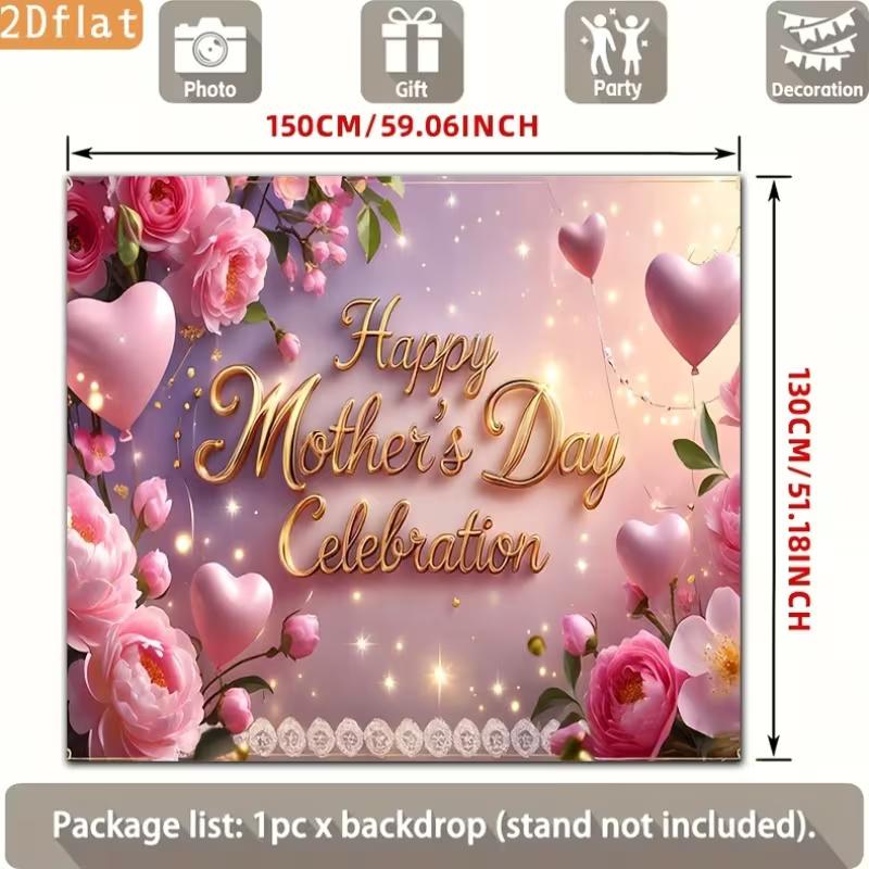 2D "Happy Mother's Day Celebration" Backdrop, 2D Flat Floral Background for Mother's Day Event Decoration