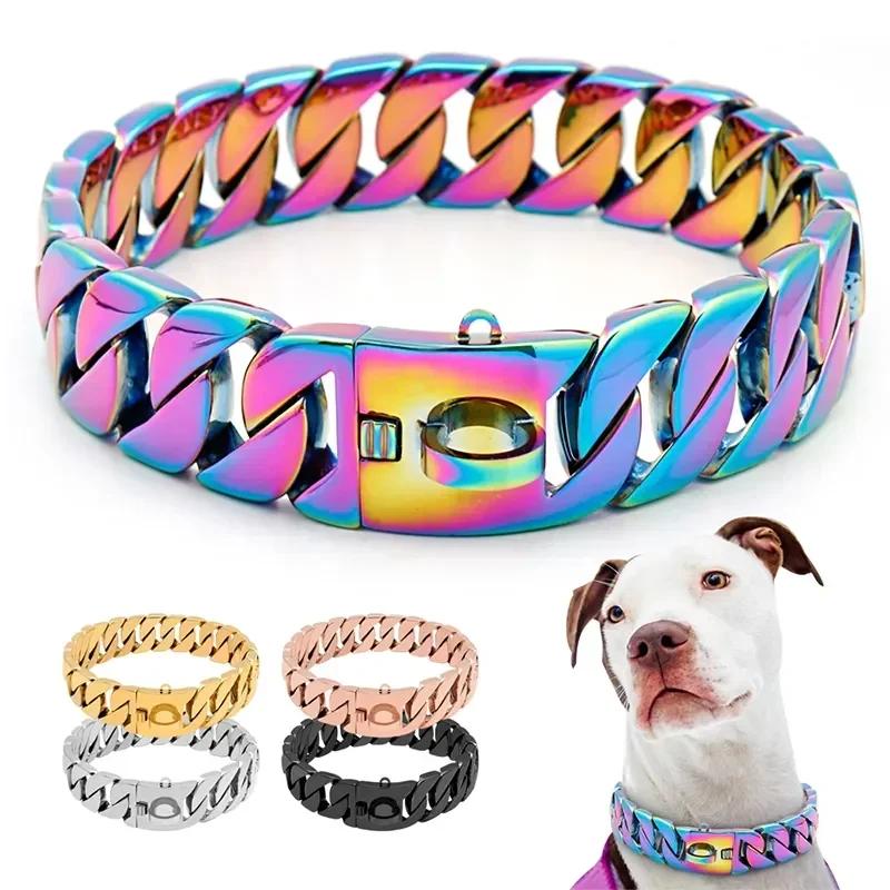 Cadenas de Metal Fuertes para Perros de 32 mm de Ancho Collares Acero Inoxidable Ahogador para Perros Pitbull Collar Dorado para Perros Grandes
