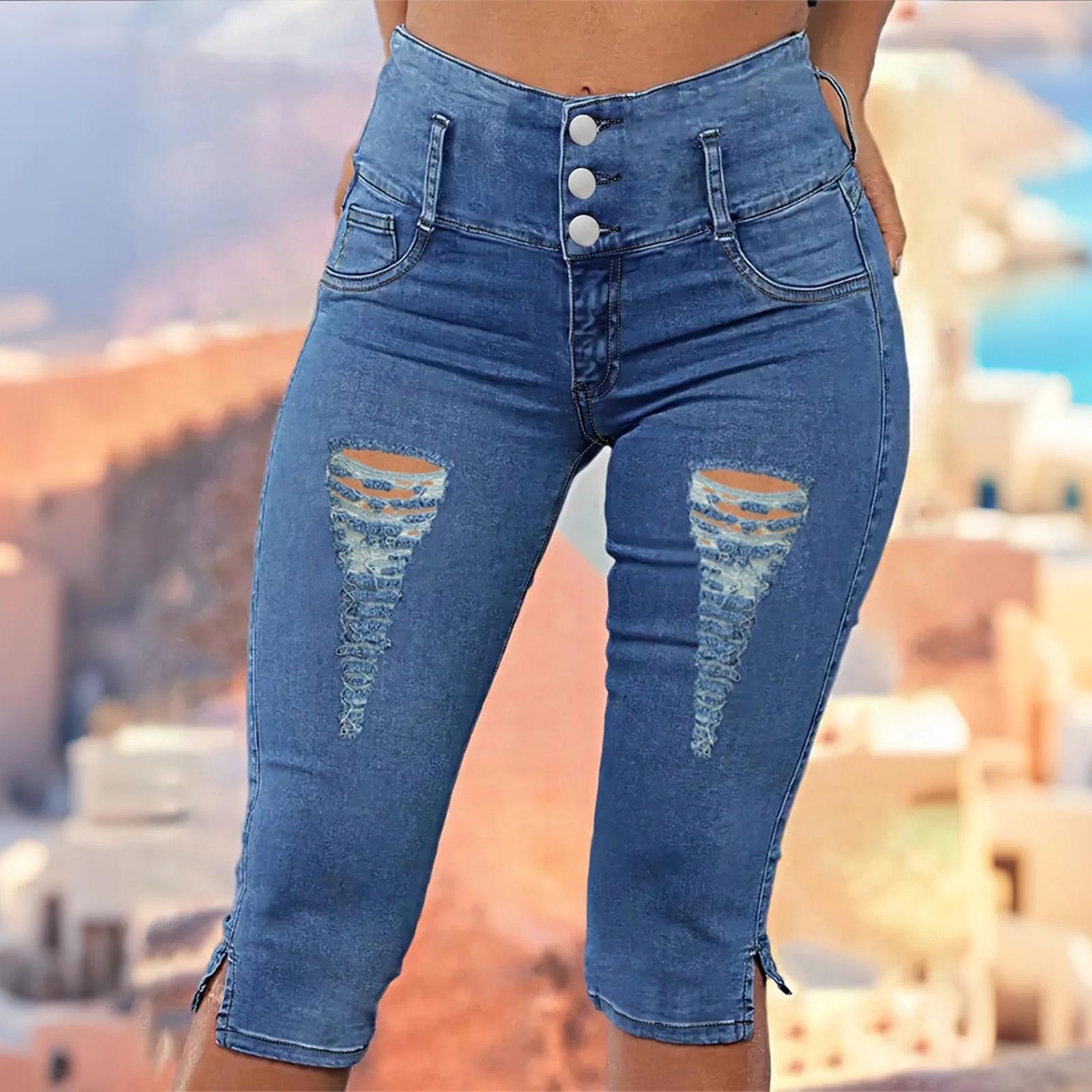 

Женские потертые женские джинсы с высокой талией Модные универсальные прямые брюки XL