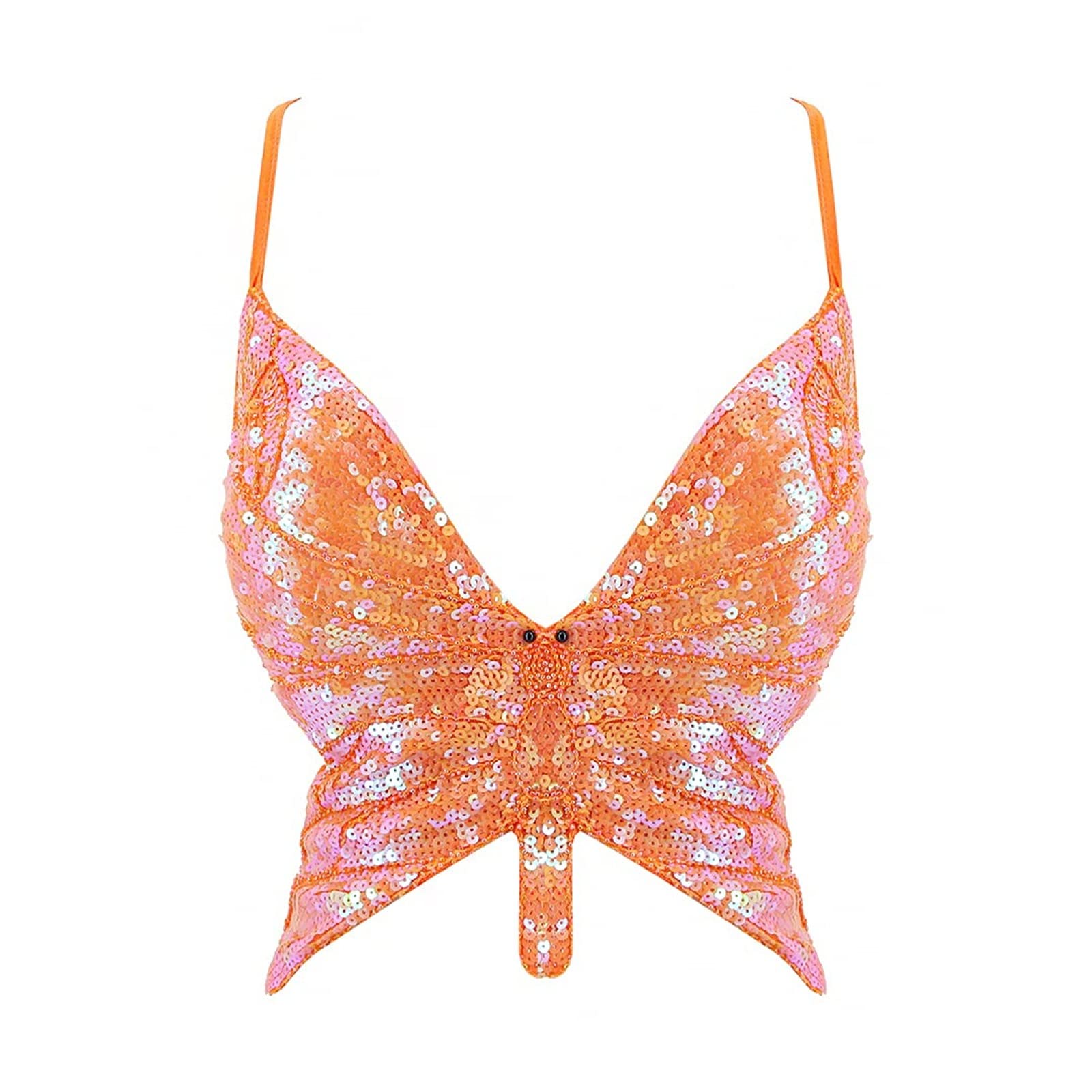 

Женские топы для выступлений, бюстгальтеры для танца живота, сексуальные сценические бюстгальтеры-бабочки One Size оранжевый