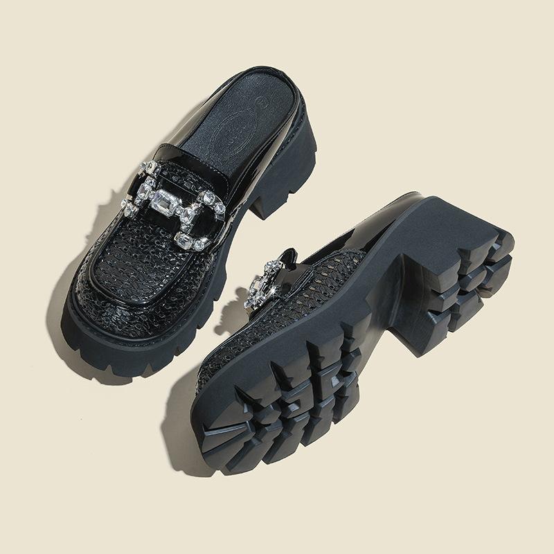 

Дизайнерский нишевый плетеный ажурный мешок, головные крутые шлепанцы, летняя новинка, обувь с круглым носком и толстым каблуком, женская 33