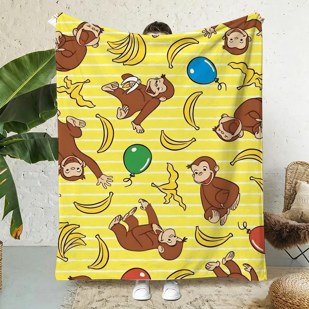 Curious George Throw Lightweight 240g Flannel Blanket Soft Skin-friendly for Summer Cooling