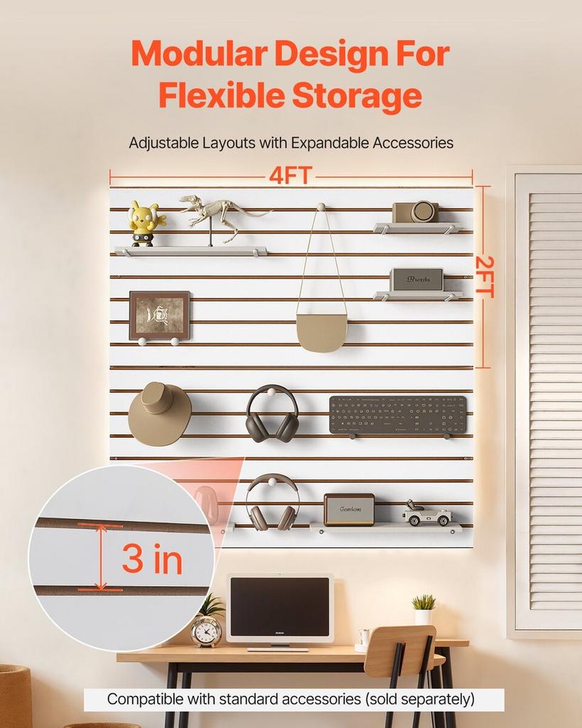 4 x 4 ft Slat Wall Paneling MDF White Garage Slatwall with Modular Design
