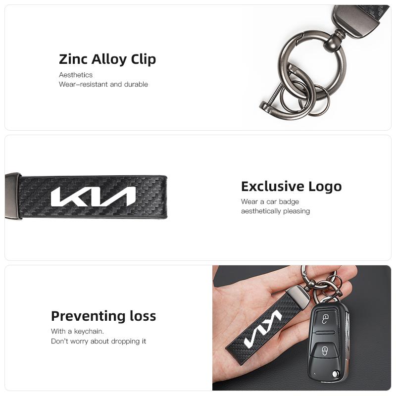 FCQP1 Carbon Fiber Leather Keyrings Car Keychain Accessories For Kia GT-Line Sportage Ceed Rio Picanto Sorento Soul Cerato Venga Forte