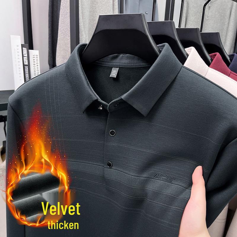 

Men s Winter Lapel Thickened Velvet Long-Sleeve Casual Warm Base Layer Top for Dads 2XL темно-зелений колір