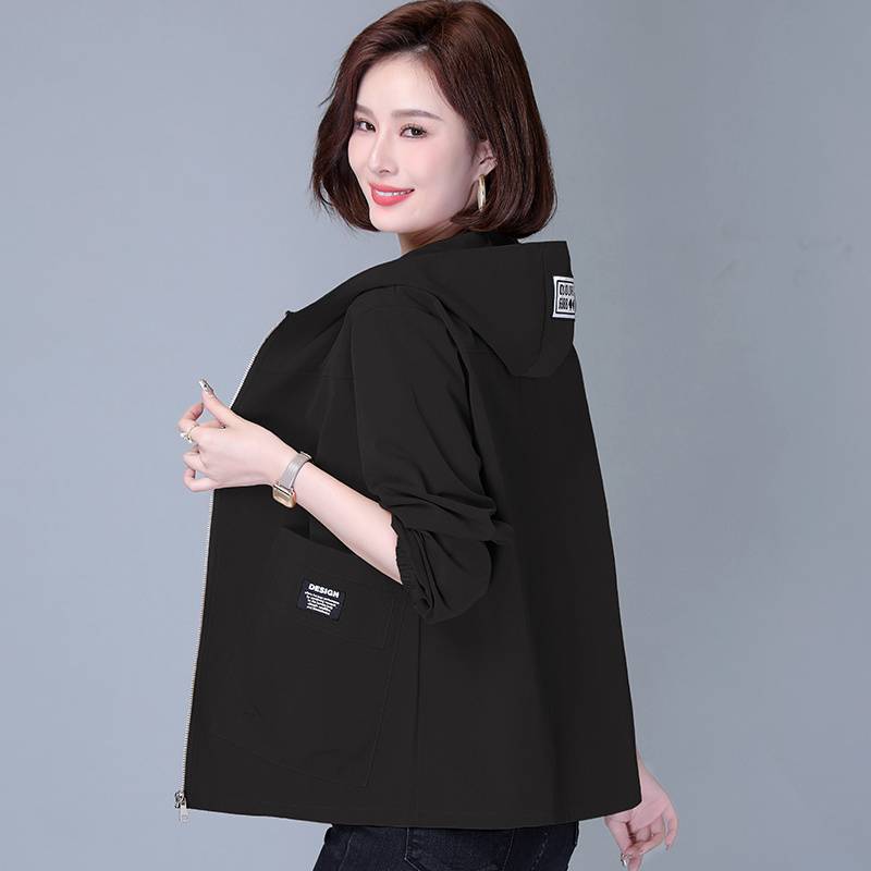 

Ветровка весна-осень женская корейская повседневная куртка на молнии средней длины женская повседневная верхняя одежда свободная куртка солнцезащитная рубашка L чёрный