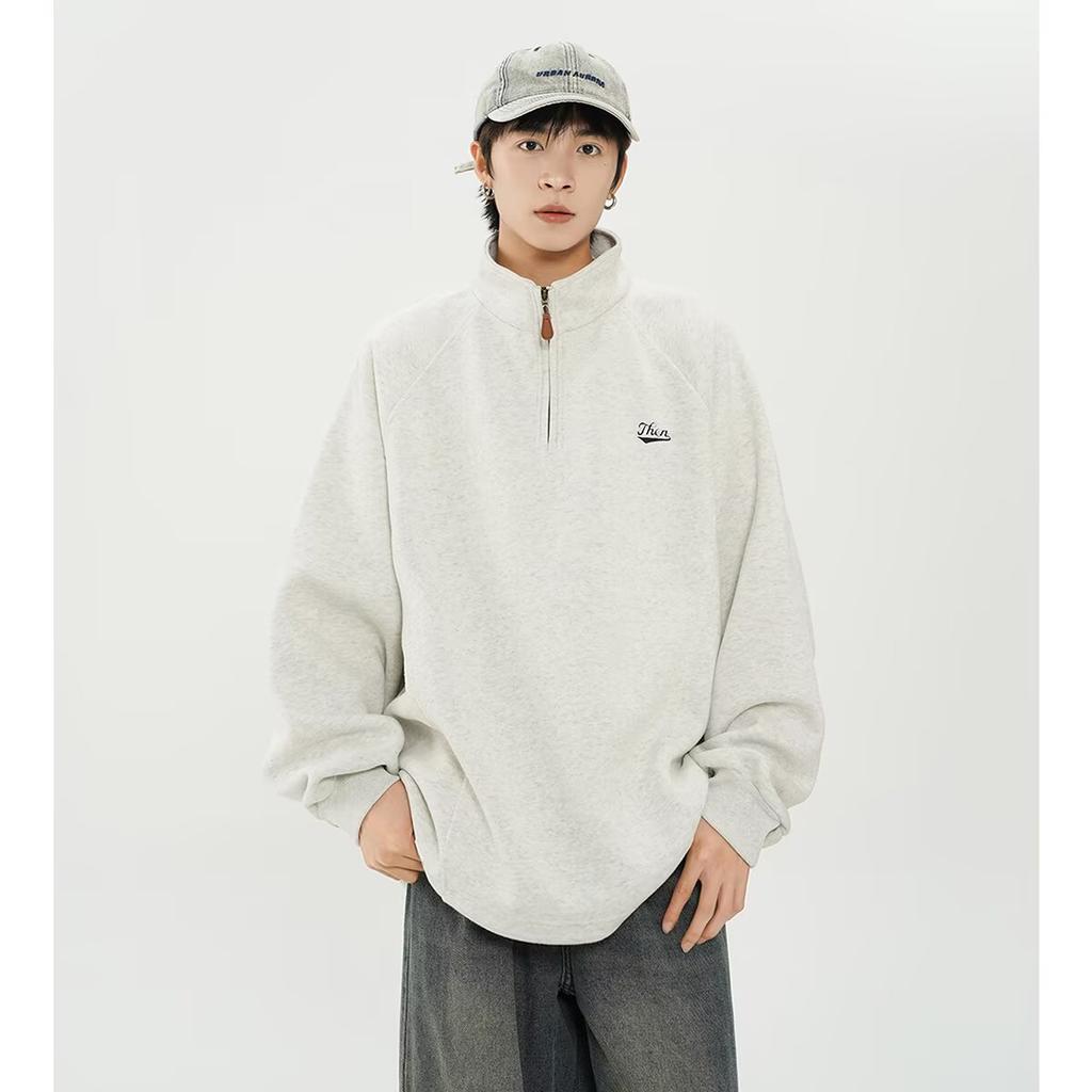 American Style 2025 Autumn Winter Unisex Loose Half-Zip Stand Collar Loose Couple Pullover Sweatshirt