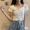 Square Collar Knitted Short-sleeved T-shirt for Women In Summer Niche Design Short Hot Girl Outfit Top