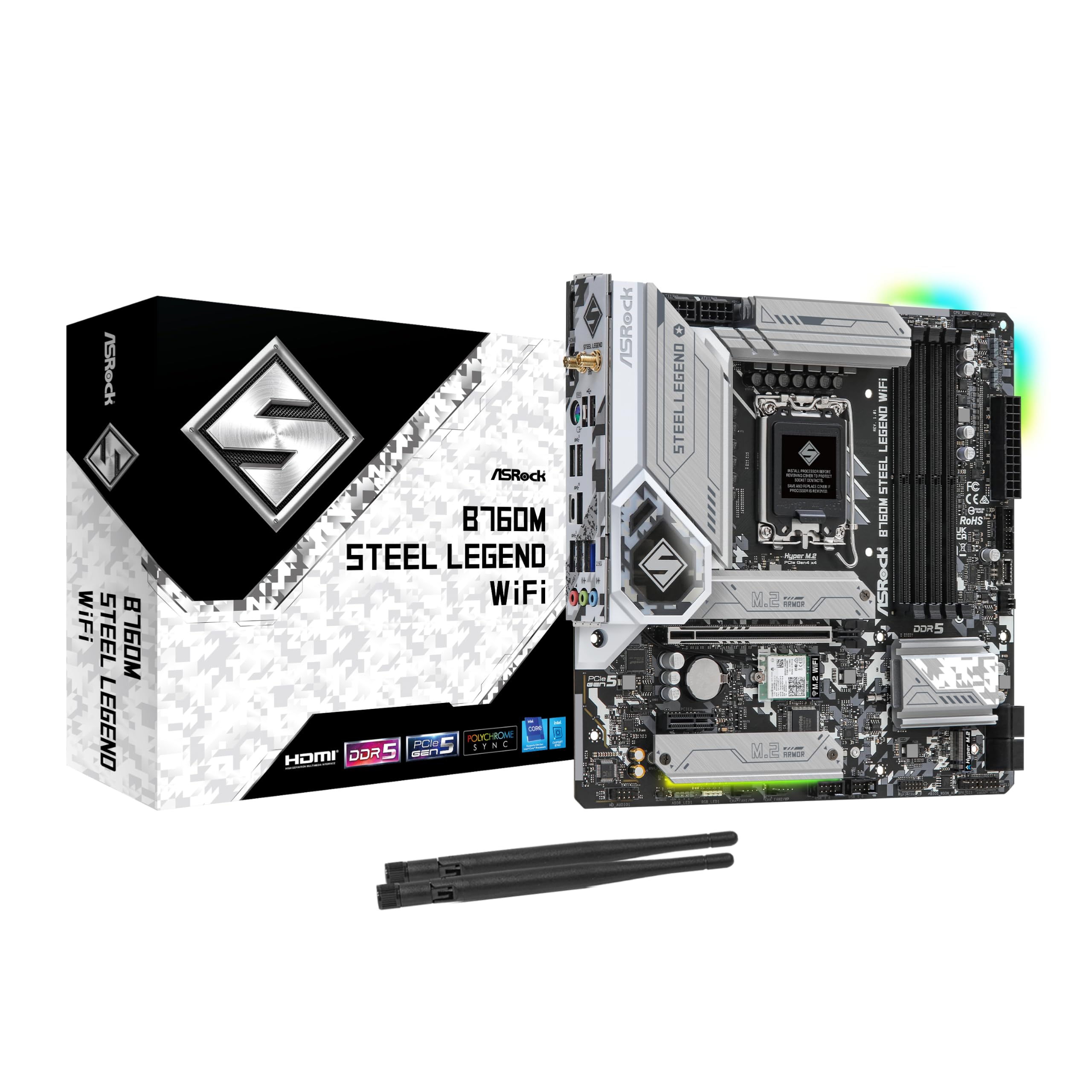 

ASRock Motherboard B760M Steel Legend WiFi Compatible with Intel 12th and 13th Generation CPU B760 Chipset DDR5 Micro ATX Motherboard Authorized
