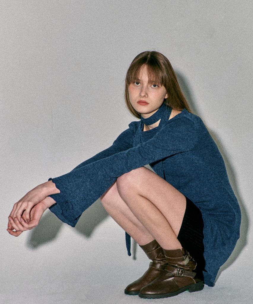 Kkuape Knit Onepiece & Muffler Set_Denim Blue